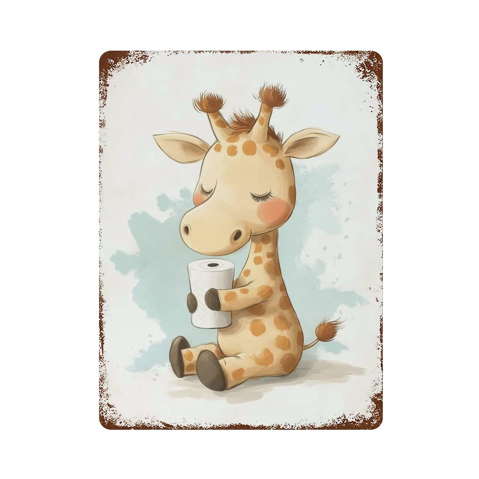 Garage Style Cute Giraffe with Toilet Paper Rustic Tin Plaque 15.7"x11.8", Classic Wall Plaque for Bar And Workshop