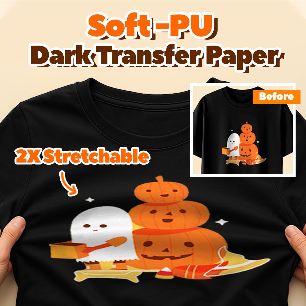 Transmile Papel de transferencia de calor imprimible naranja para telas de algodón oscuro - Papel de transferencia de calor para planchar - Vinilo de transferencia de calor imprimible para impresora