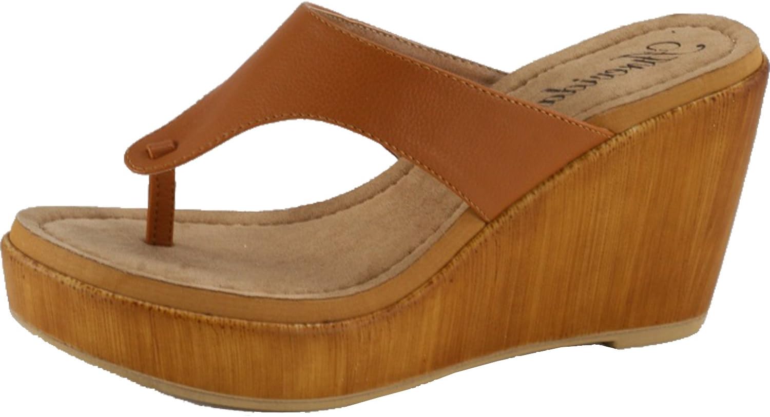 Women's Rosse-03 Wooden Wedge Thong Sandals (10 B(M) US, Camel)