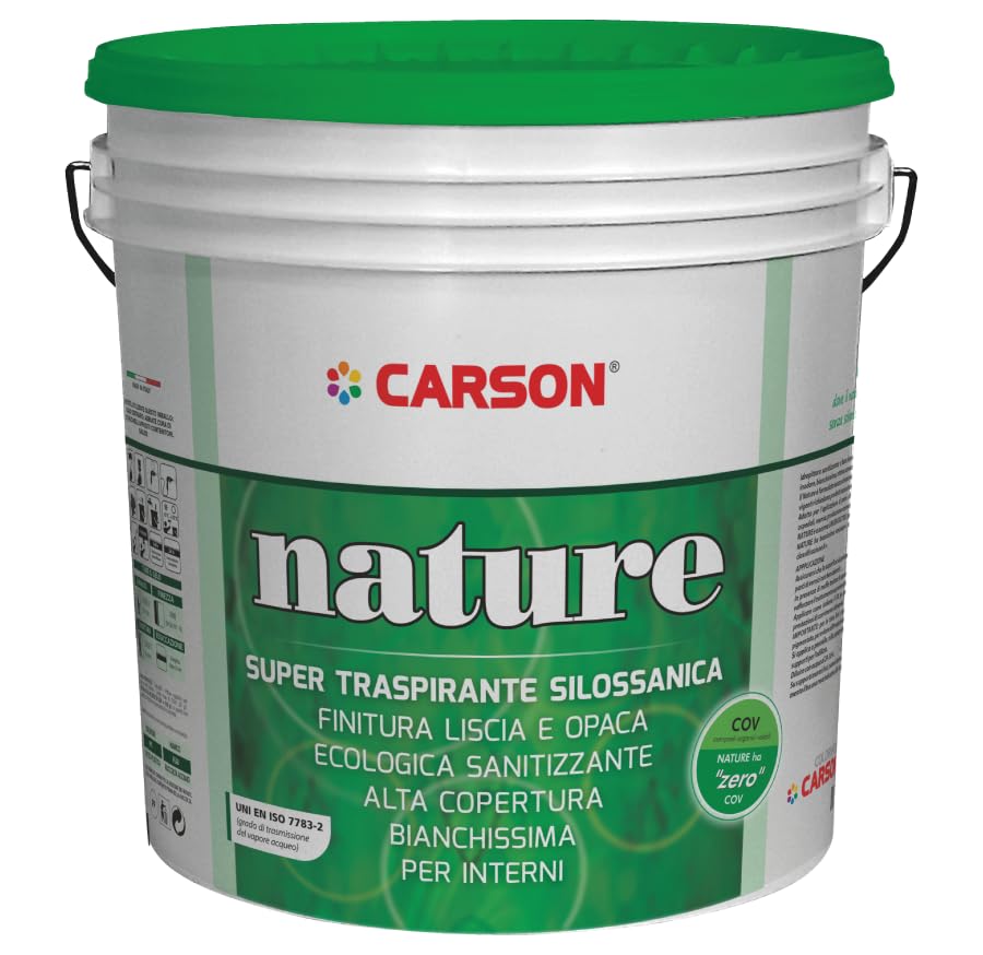 CARSON Colorificio Nature Pittura Silossanica Super Traspirante per Interni Anti Muffa Coprente Sanitizzante Ecologica Bianco 14 Lt