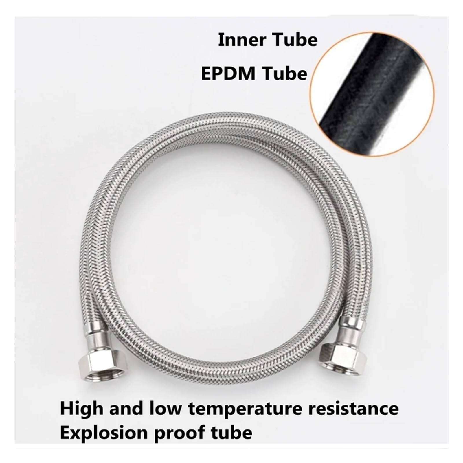 1 PC 1/2, 3/4 pollici Tubo intrecciato in acciaio inossidabile 304 Tubo ad acqua calda fredda Connessione rubinetto igienico Tubo Giardino Connessione acqua(1I2 Inch - 5m)