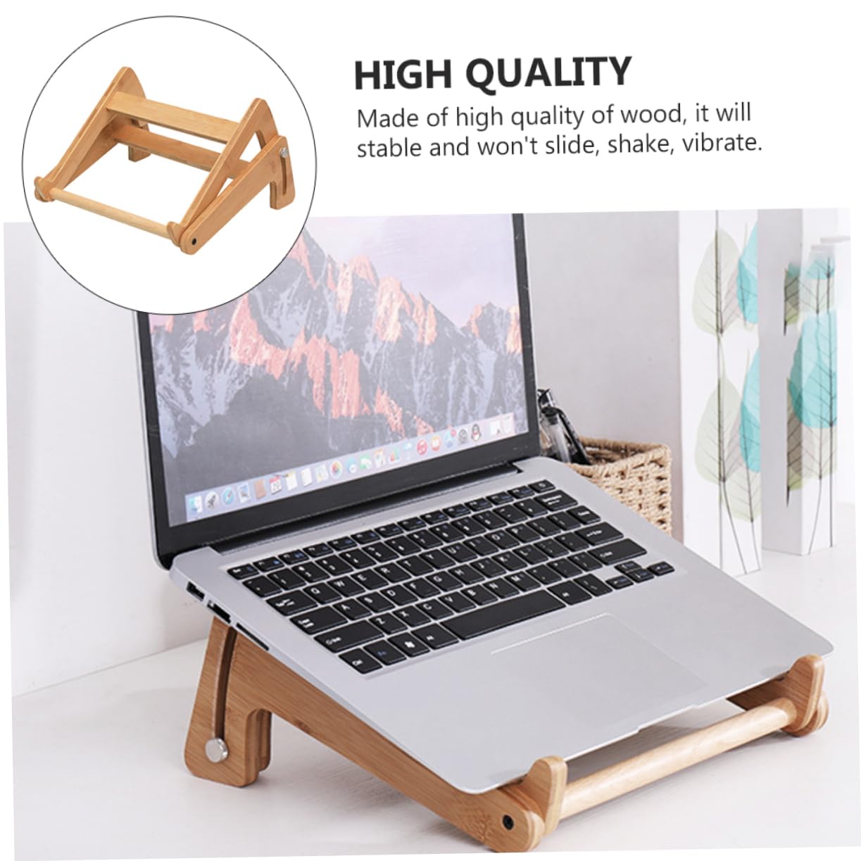 Supporto Altezza Cavo Angoli Design Regolabile Arrotondati, Computer Portatile, in Legno Beige Scrivania, per Laptop, per Ufficio e Casa