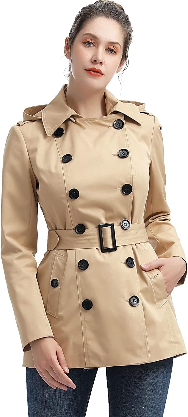BGSD Women Evelyn Waterproof Classic Hooded Short Trench Coat