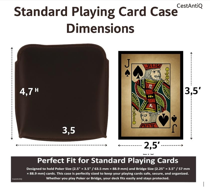 Image of Premium Full Grain Leather Playing Card Case, Zippered Playing Card Holder for Poker Bridge Cards, Durable Leather Card Deck Storage Organizer Travel Card Carrying Pouch Multi Purpose Wallet