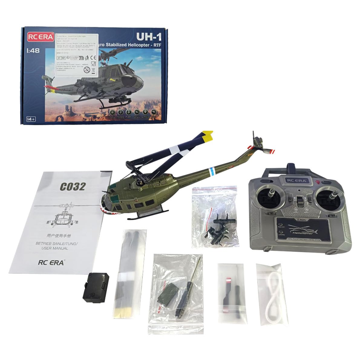 C032 Scala 1/48 UH-1 Huey 2.4G 6CH Flybarless RC Elicottero Modello Con Agganci Armamento Aggiornato (RTF Versione/Blu scuro)