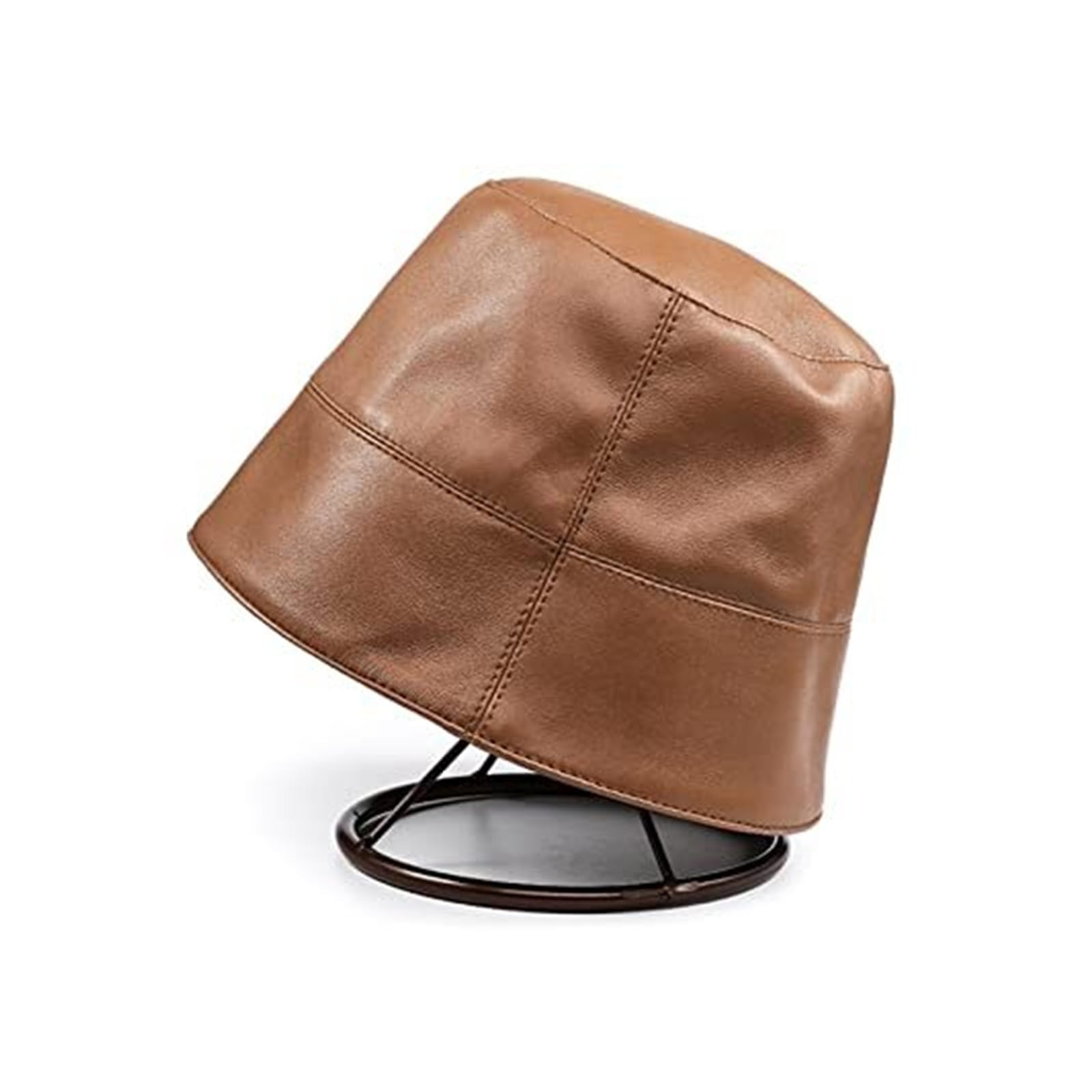 Women’s Genuine Leather Bucket Cap - Real Sun Hat for All Seasons (Black)(Camel)