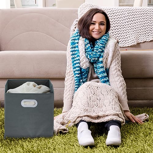 Relaxdays Aufbewahrungsbox, 4er Set, Faltbare Regalboxen, Grifflöcher, HxBxT: 32 x 33 x 33 cm, Faltboxen, Vlies, grau
