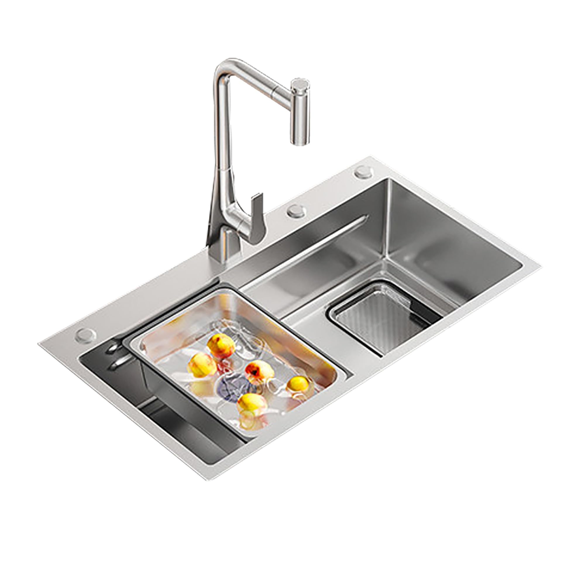 SC Kitchen Sink, Stainless Steel, Household Kitchen Washing Basin, with Pull-Out Faucet and Drain kit, for use in Dining Rooms(680mm)