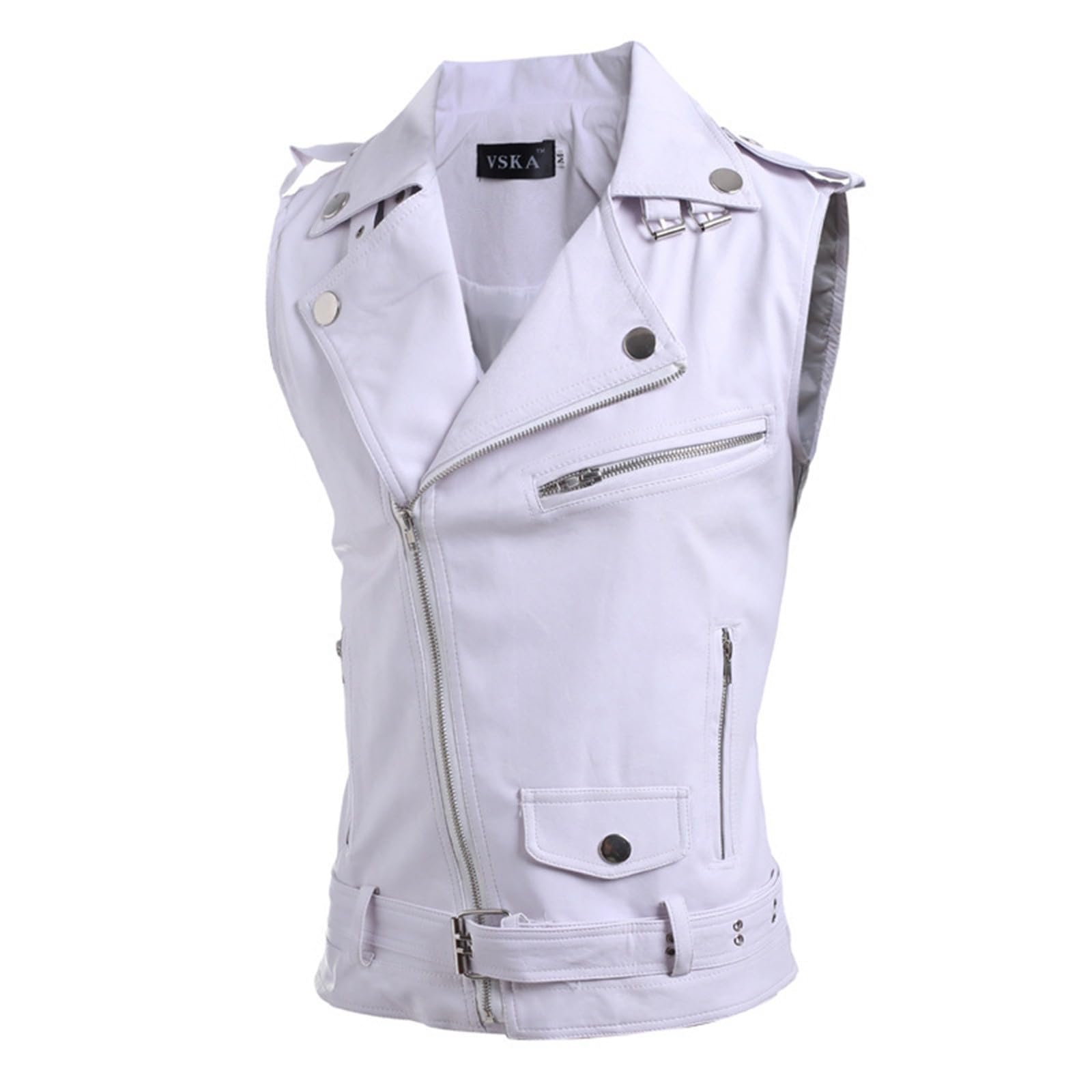 Chaleco de piel para hombre, con cremallera, de piel sintética, con cordones, para moto, equipo punk