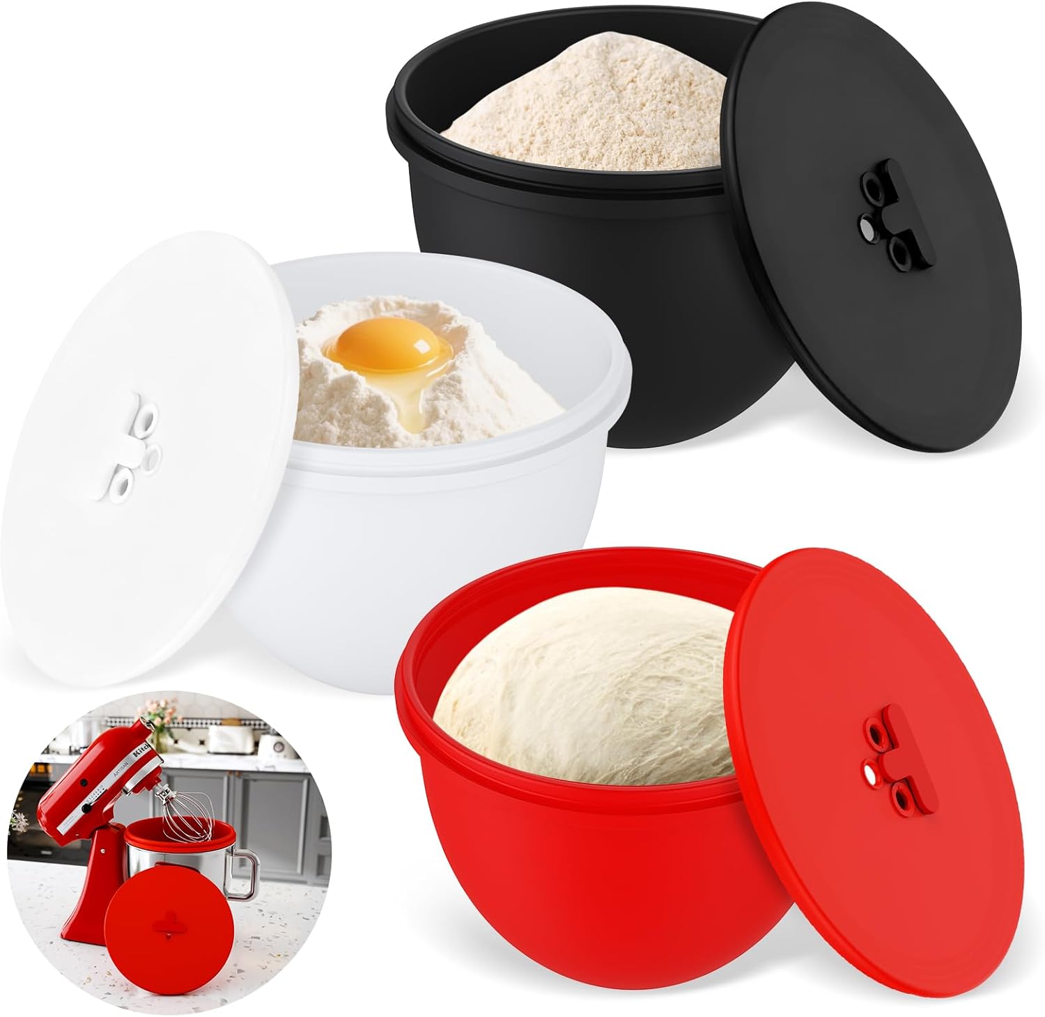 Silicone Liners for KitchenAid 5 Quart Stand Mixer, Stand Mixer Accessories, 3 Liners & 3 Lids