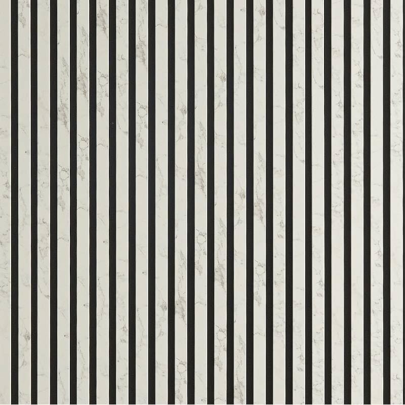 Panneau Mural Acoustique tasseaux Bois 250 x 30 x 1,9 cm - décor marbre Blanc/Feutrine Noir - 0,75m²