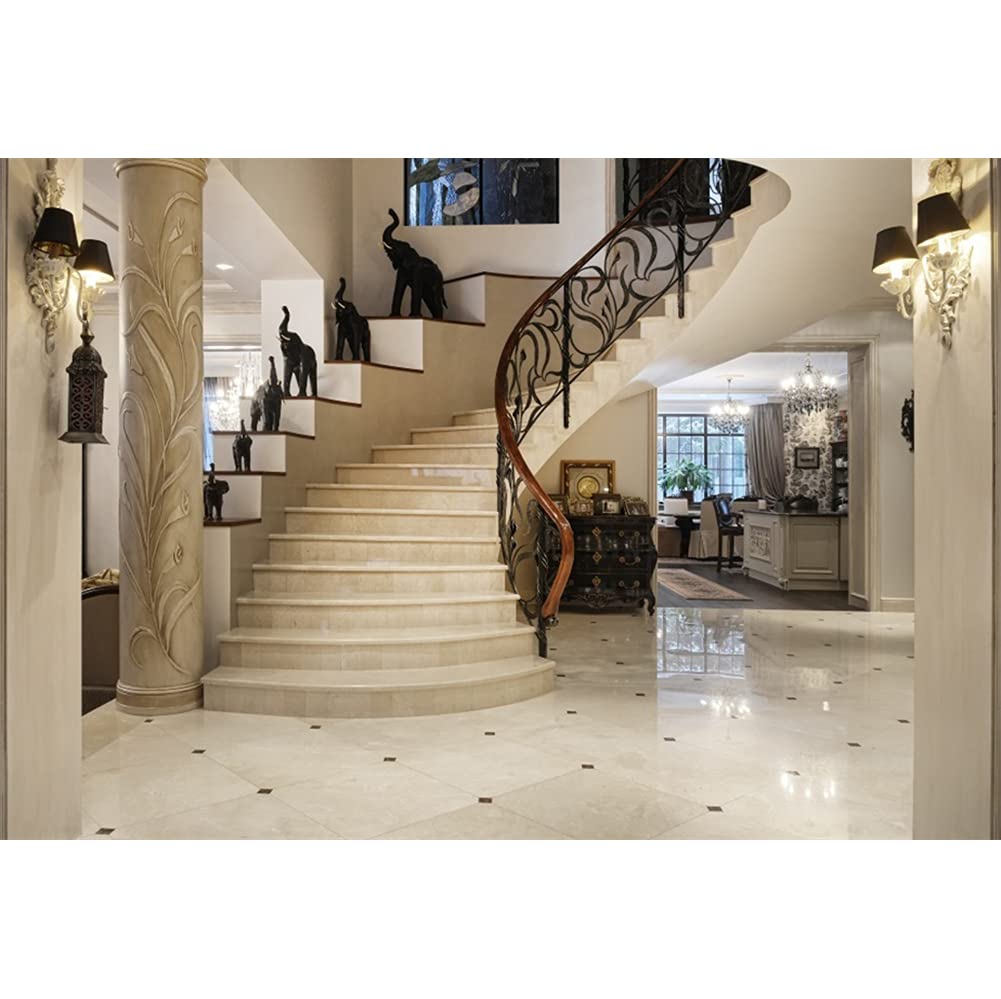 CSFOTO 7x5ft Interior Living Room Backdrop Modern Luxury House with Stairway Photography Background Business Office Interior Zoom Meeting Backdrop Photoshoot Studio Props