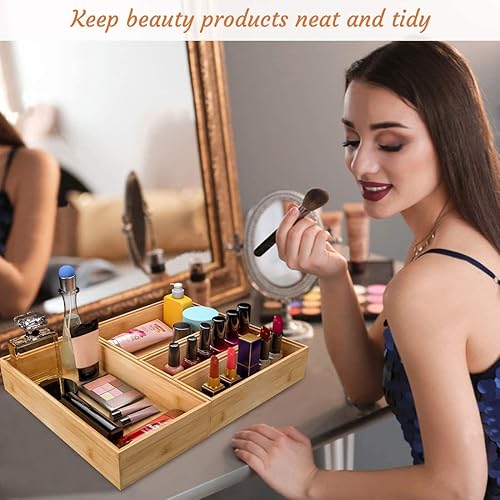 Miniatura 7 de Organizador de utensilios de cubiertos, organizador de cajones de cubiertos  Soporte apilable de bambú para cubiertos, bandejas de almacenamiento de