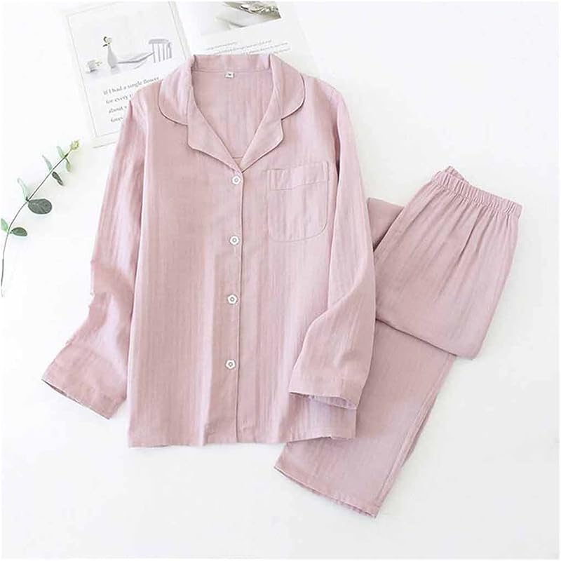服 ファッション小物 濃いピンク系統 Gretd メンズとレディースパジャマセットソリッドカラーパジャマガーゼコットン快適なカップル春と秋の長袖のパジャマ Color Pink Size Large Code Qv7g5hngah Cncclinic Pk