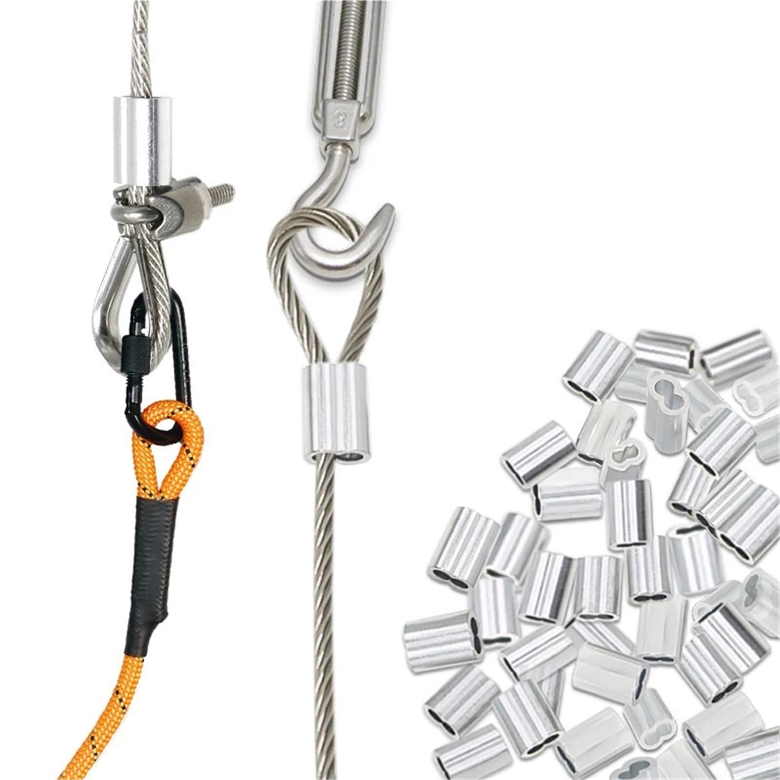 Manicotto ad anello a crimpare in alluminio, Confezione da 50-100 pezzi di manicotti a crimpare for fune metallica in alluminio M1-M6(M4-100PCS)