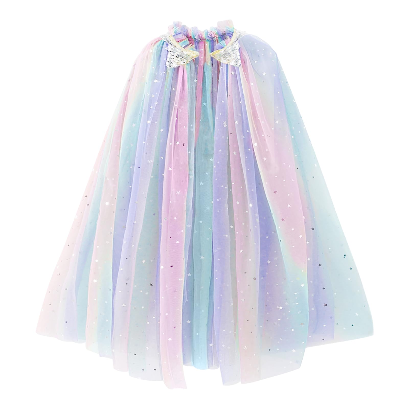 PHOGARY Princess Cape, Colorful Princess Cloak - Sparkling Sequins Tulle Carnival Birthday Party Cosplay Dress Up for Girls (70 cm)