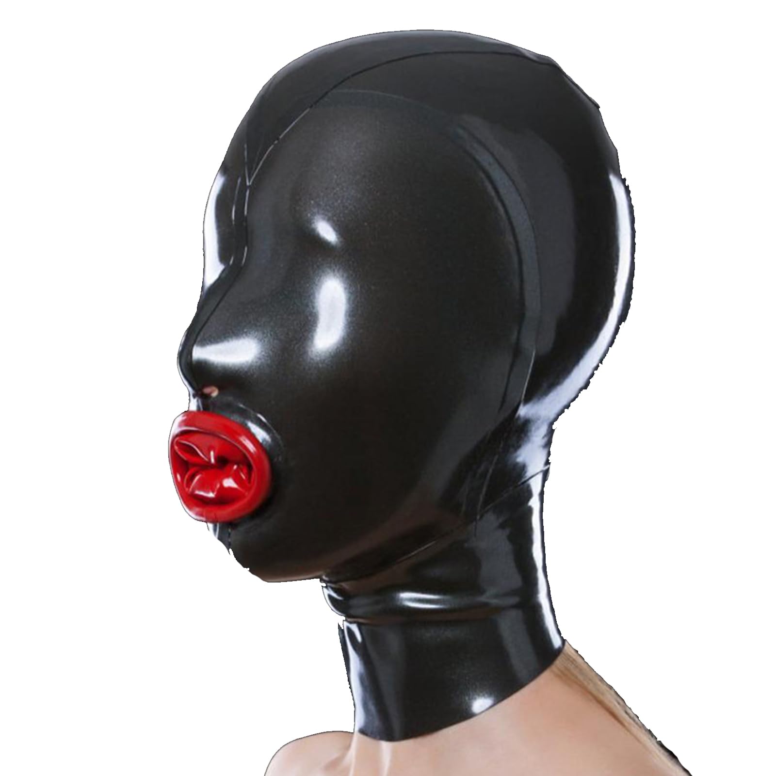 DSPENGS Latex Hood BDSM Riding Mask with Full Face Coverage Natural latex with Back Zipper for Cosplay Party Unisex(Size:XXL-73CM)
