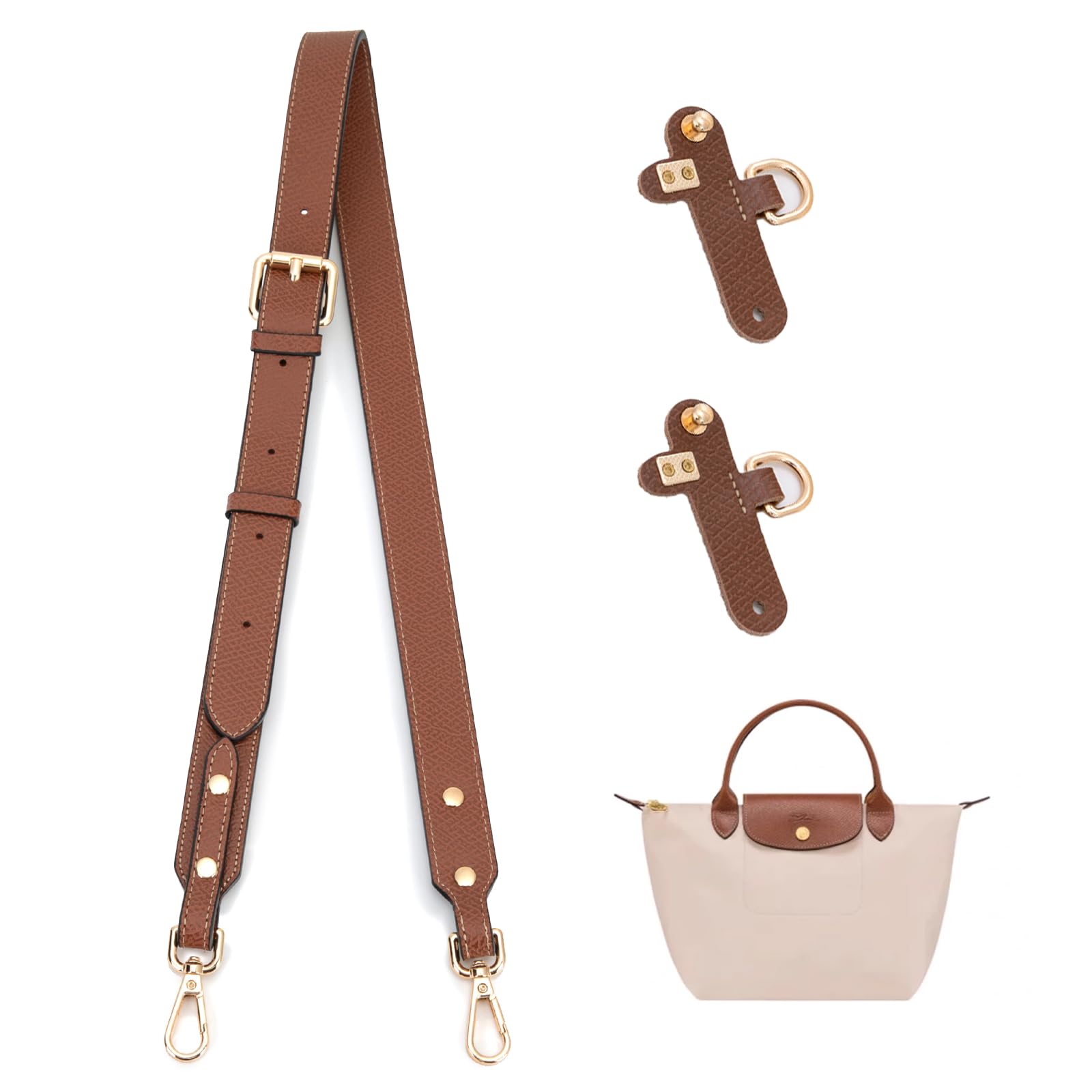 Tracolla Compatibile con Longchamp Mini Regolabili Strap No-Punch Compatibile con Longchamp le Pliage Mini Tracolla per Compatibile con Longchamp Borsa Donna Raccordi (Marrone，2.5cm)