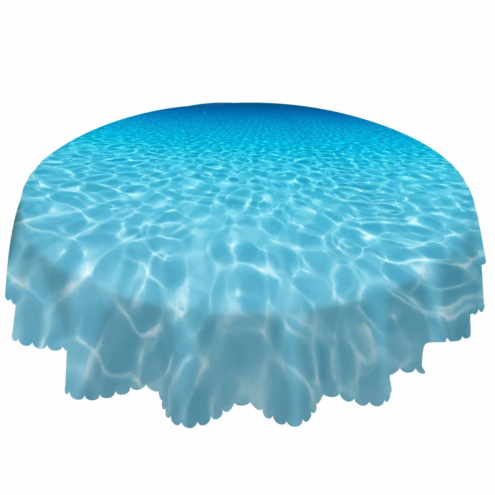 AOYEGO Blue Sea Table Cloth Underwater World Clear Sparkling Water Broad Nature Vision Round Tablecloth 60 Inch for Dining Room, Party, Banquet