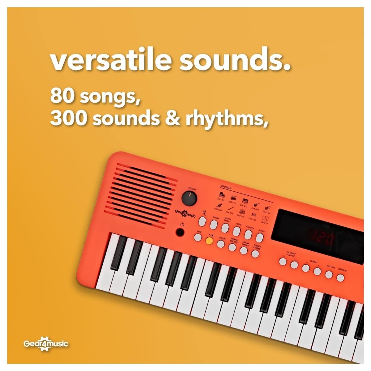 VISIONKEY-2 Tastiera MIDI 49 Tasti per Bambini e Principianti, Arancione | Per Principianti e Appassionati di Musica, 49 Mini Tasti, 300 Suoni e Ritmi, MIDI USB, Uscita Cuffie, Pile o USB