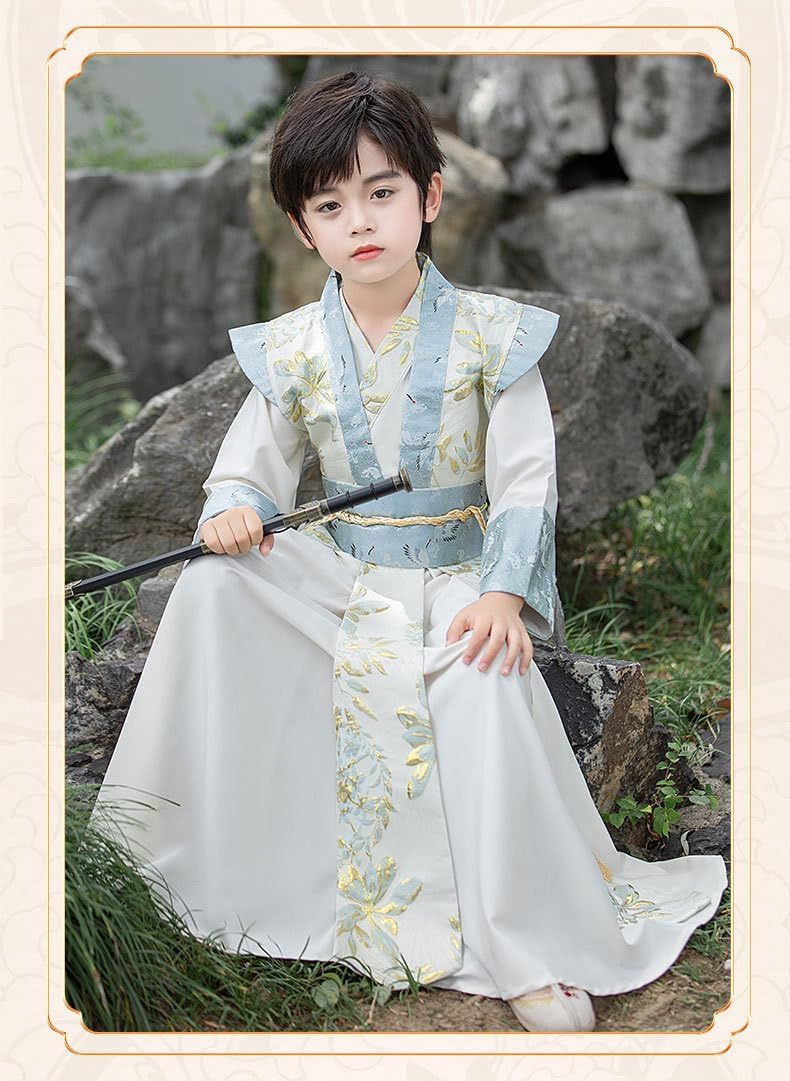 カスタマイズされた男の子レトロカンフー漢服祭剣士武道コスプレパフォーマンスコスチューム唐スーツ, ホワイト, 16 Year