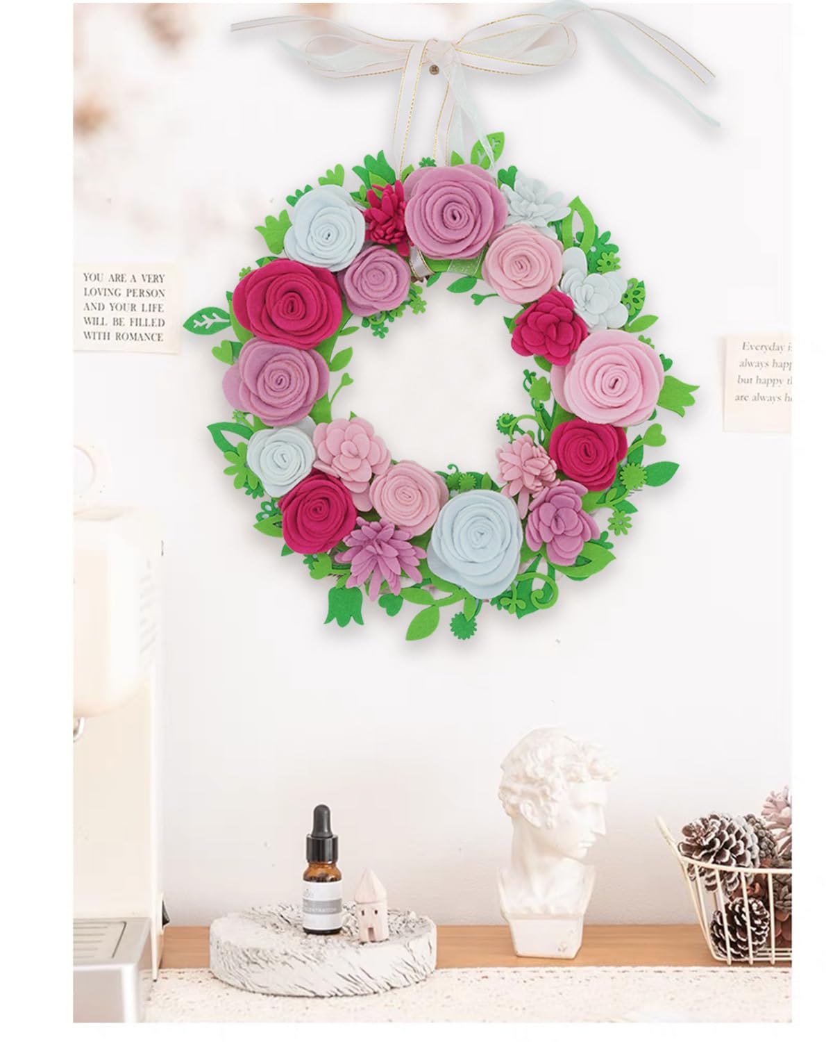 BAZIMA Felt Flowers and Succulents Kit, DIY Felt Wreaths Kit, Arrange Pre-Cut 20 Felt Flowers and Succulents