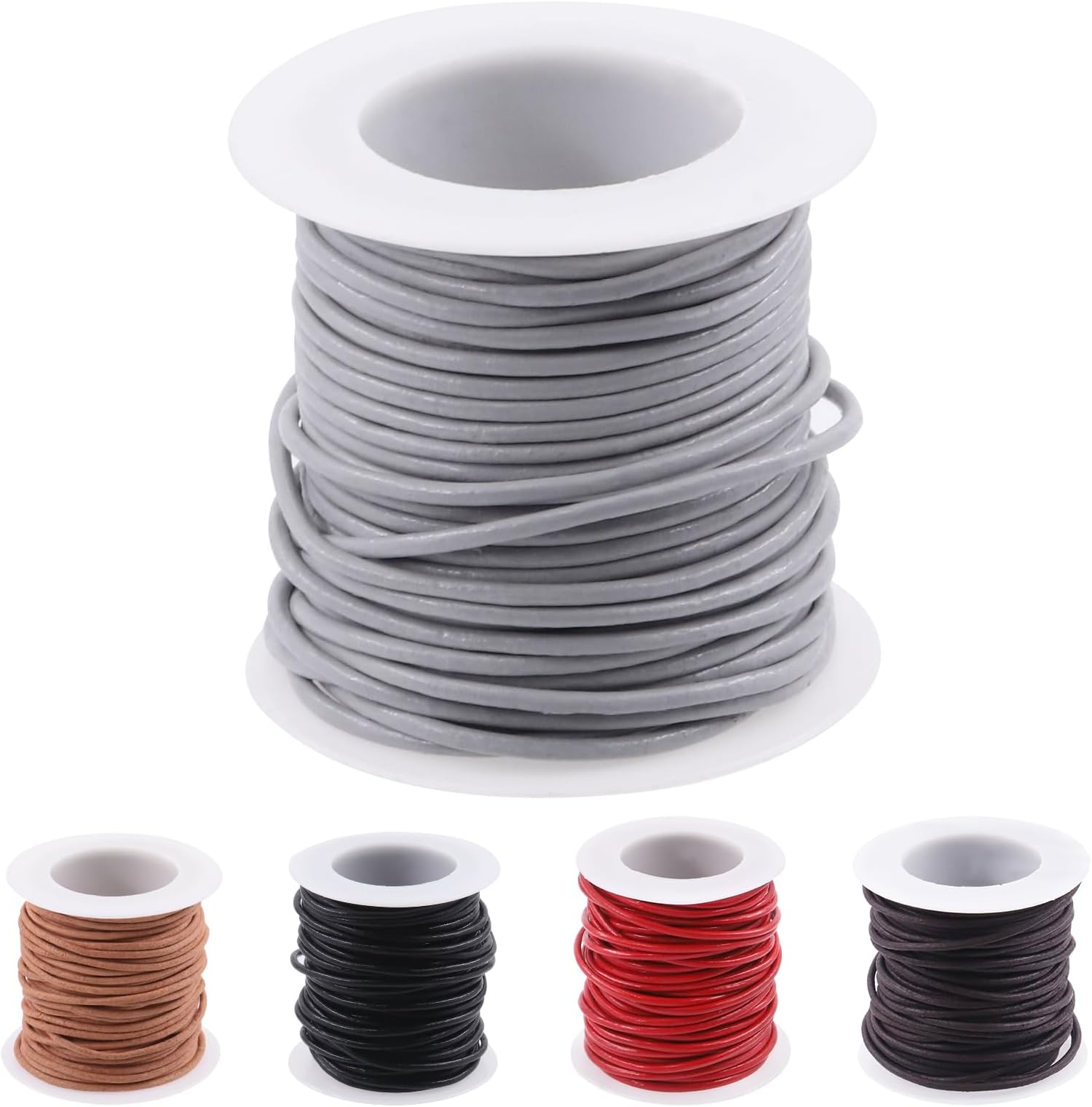 11 Yards x 2mm Light Gray Round Leather String Cord Soft Leather Rope Cord Spool for Necklaces Bracelets Shoelace Wrapping Crafts Jewelry Making Supplies
