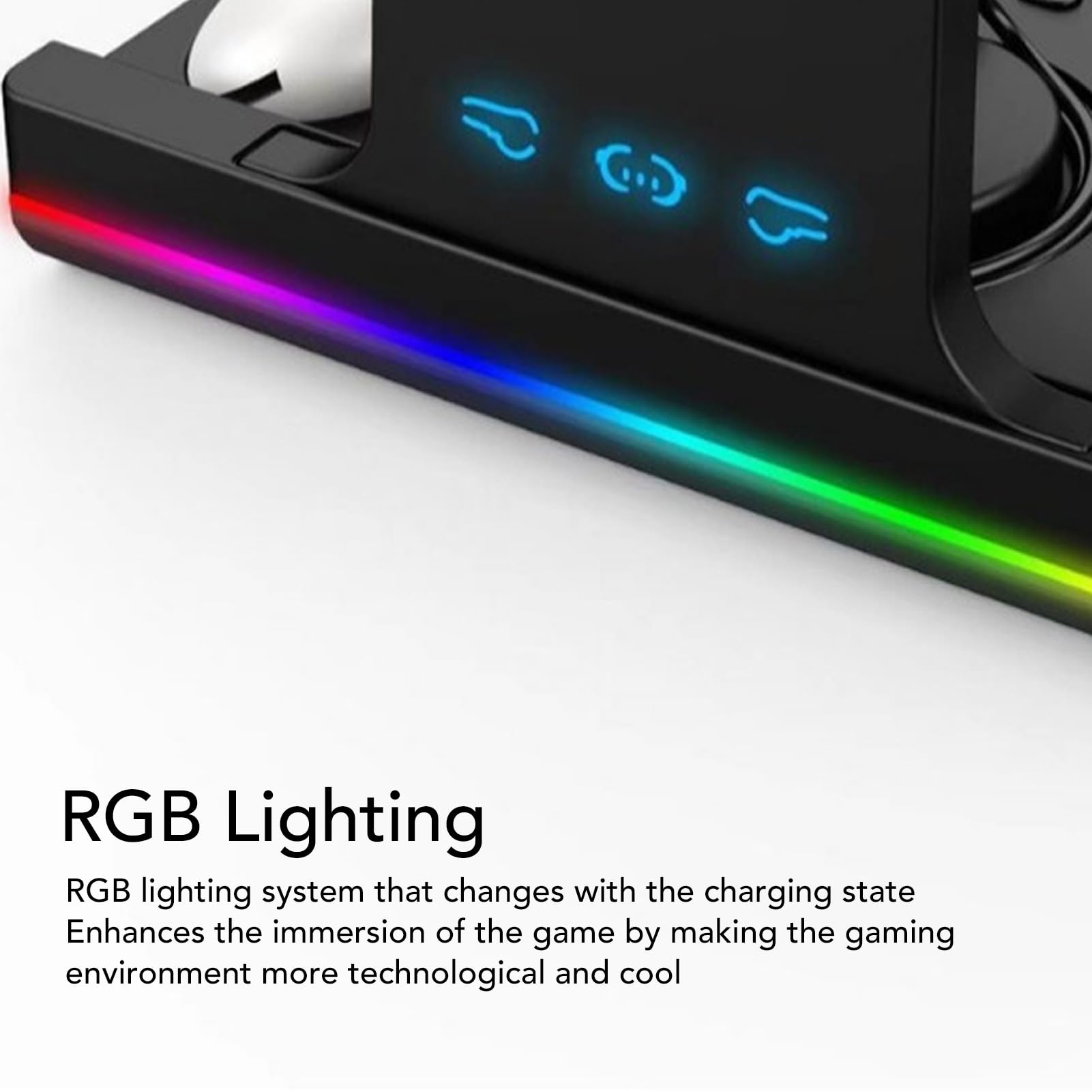 BONKZEBU Supporto di Ricarica per Controller VR Luce RGB, Stazione di Ricarica per Controller per Visore VR con 2 Batterie Ricaricabili, Supporto di per per Visore (Nera)