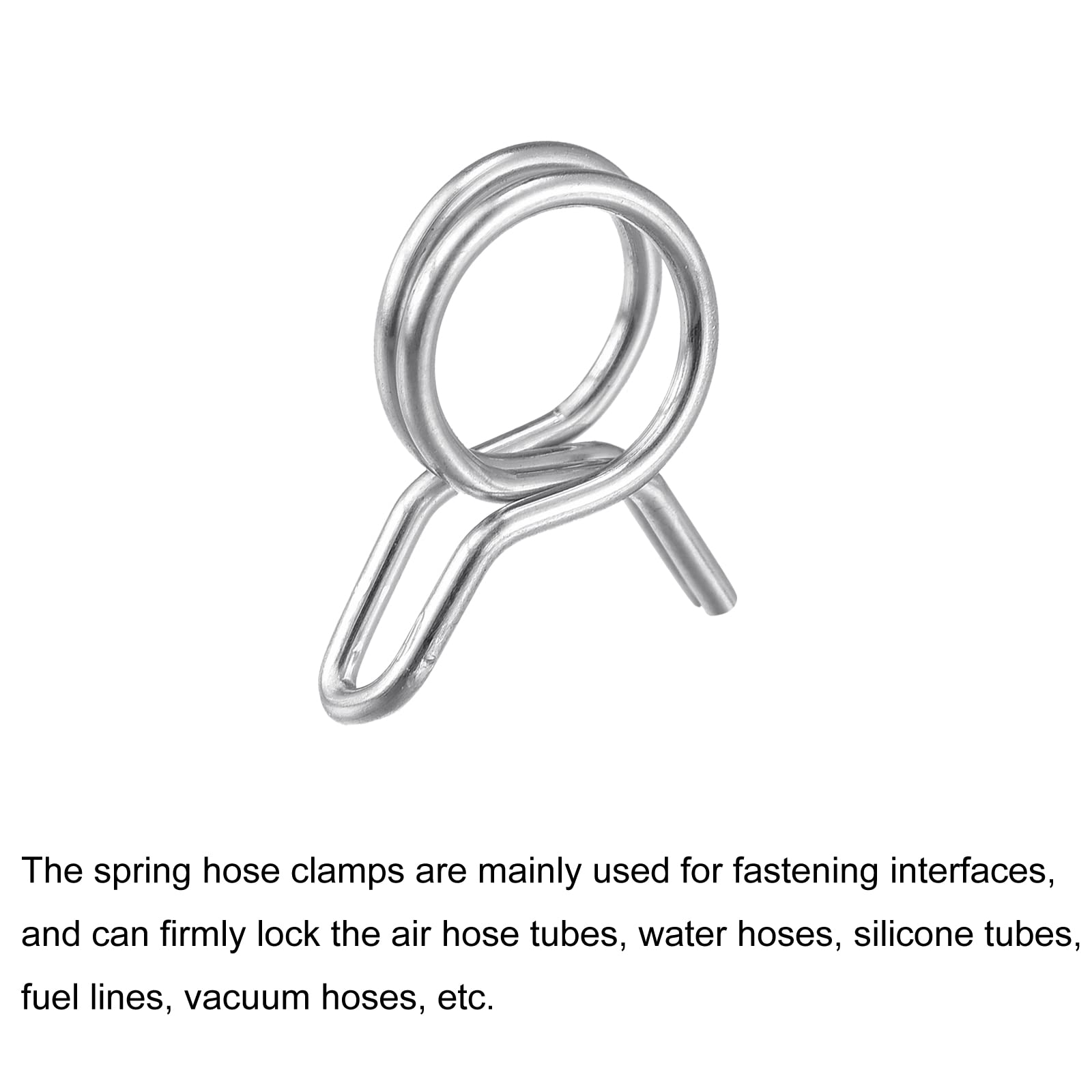 Sourcing Map Doble Cable Resorte Manguera Abrazadera 10mm Combustible Línea Silicona Manguera Tubo Resorte Clips Zinc Chapado 10Uds