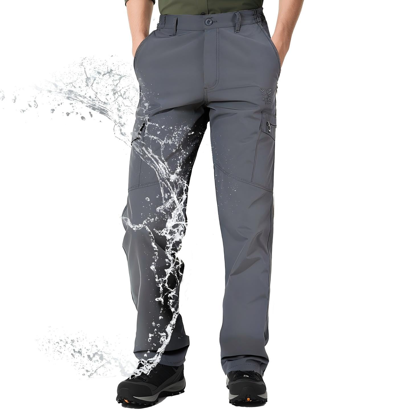 Aimato Wanderhose Herren wasserabweisend, Cargohose mit 6 Multifunktionstaschen, Teilweise Elastische Taille Outdoorhose, Arbeitshose für Trekking, Wandern, Camping, Reisen