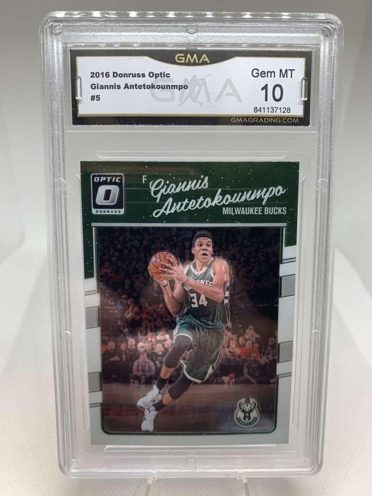 GMA Graded Gem MT 10 841137128 2016-17 Donruss Optic #5 Giannis Antetokounmpo First Optic Card Milwaukee Bucks Professionally Graded Basketball Card in Gem MT 10 Condition
