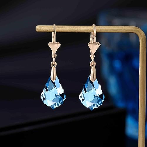 Miniatura 5 de Aretes de cristal austriaco barroco con cierre de palanca para mujer, joyería hipoalergénica chapada en oro de 14 quilates