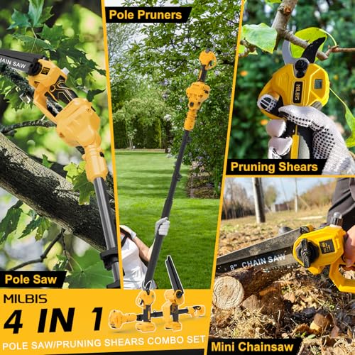 Image of 4-in-1 Cordless Pole Saw & Electric Pruning Shears for DeWalt 20V Battery, 8 Inch Brushless Mini Chainsaw with Extension Pole, 15 Ft Reach, Auto Oiling, for Tree Trimmer Branch Cutter(NO Battery)