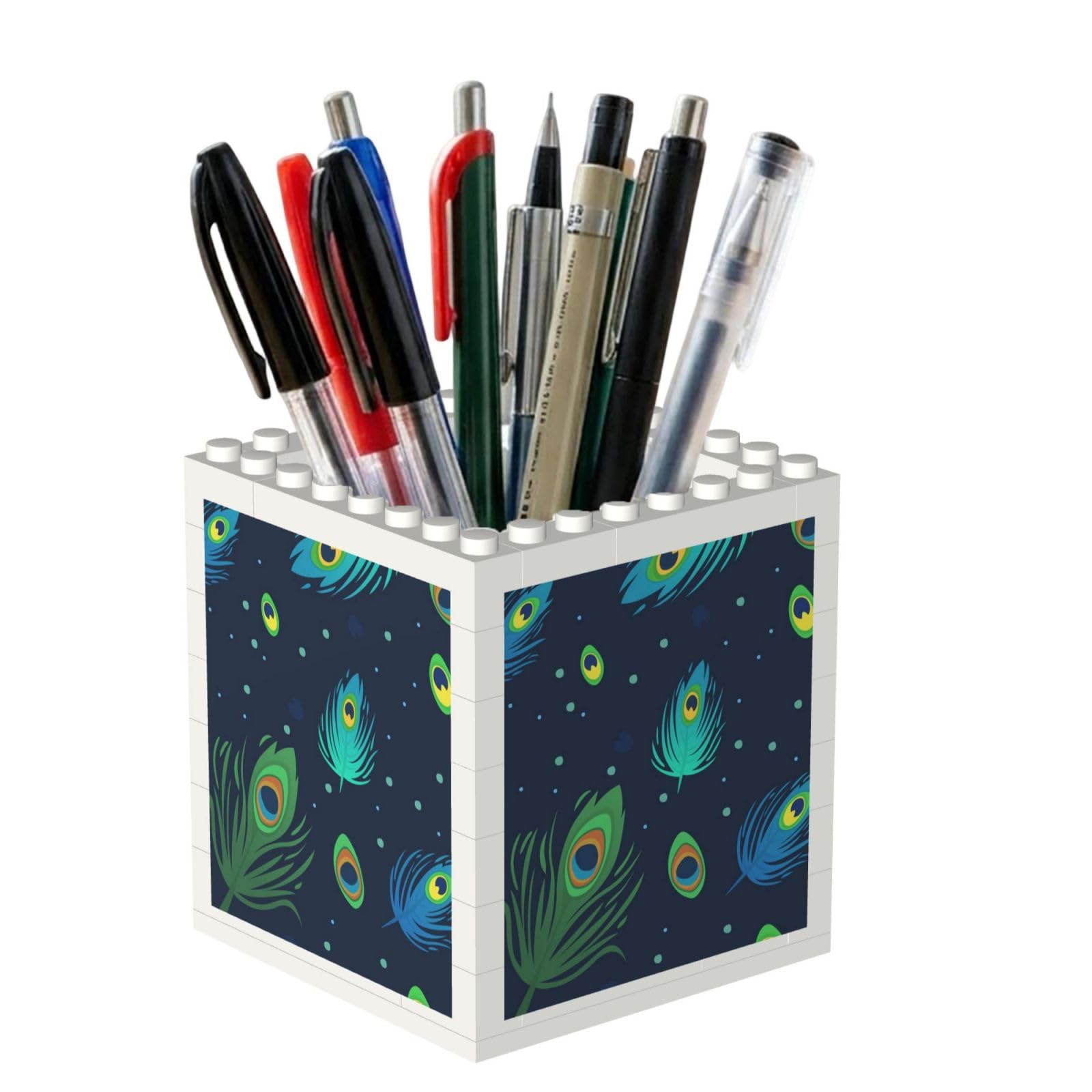 Poadnly Peacock Feather Printed, Pen Pot Pencil Holder for Office Home School, Compact Desk Organiser for Office Stationery