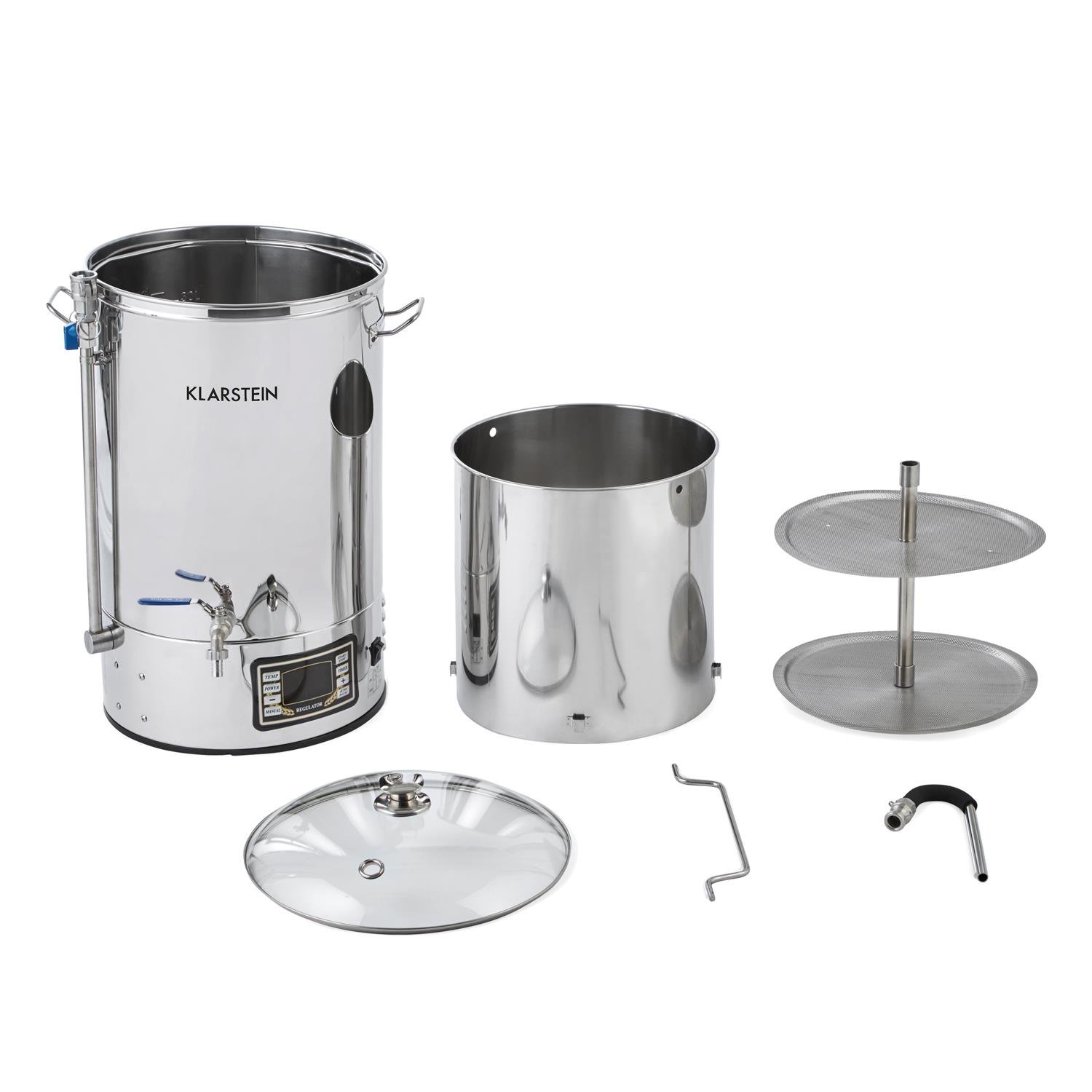 Klarstein Mundschenk & Eintauchkühler Bierbrauanlagen-Set - 2 Teile: Maischekessel + Eintauchkühler, Leistung: 2500W, Kessel-Volumen: 30 l, LCD-Display mit Touchfeld, Umwälzpumpe, 304 Edelstahl