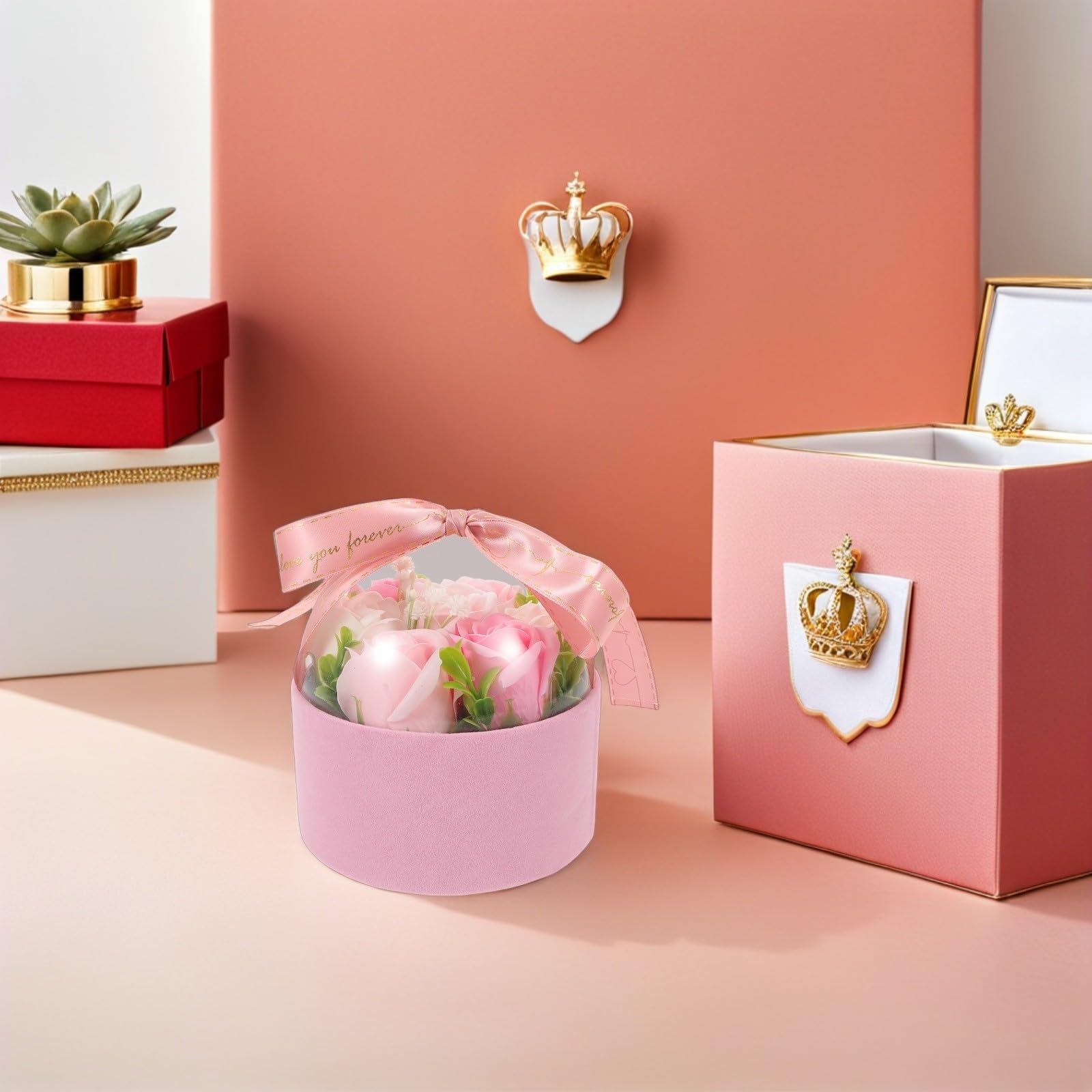 Toyvian 4 Pezzi Rose di Sapone Profumate Rosa in Scatola Regalo Elegante | Fiori Decorativi Creativi, Freschezza Delicata e Duratura, per Mamma o Fidanzata, Natale e San Valentino