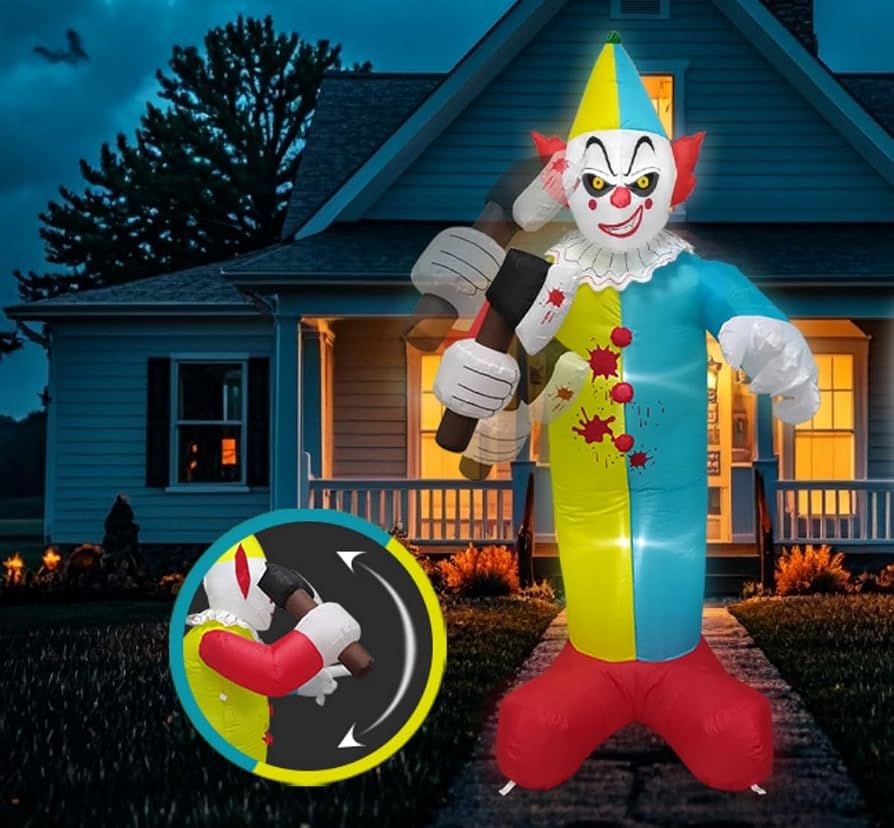 Joiedomi 9 FT Tall Halloween Inflatable Clown With Hammer – LED Light Up Yard Decoration, Outdoor Scary Decor