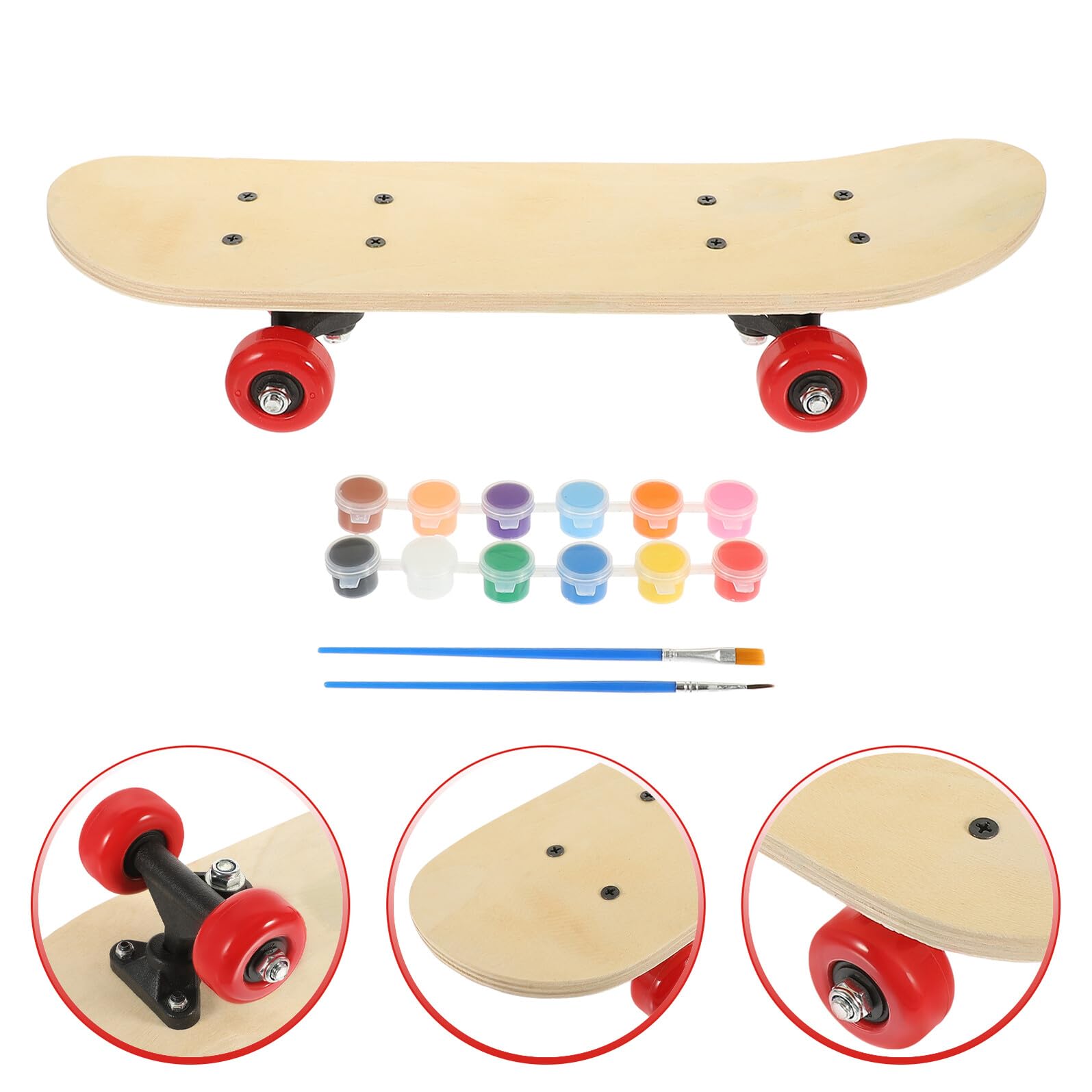 FOMIYES Kinder Selbstgemacht Skateboard Satz mit Holzdielen Stabiles Kleines Skateboard zum Bemalen Inklusive Pinsel und Farben für Kreative Malprojekte im Selbstgemacht Zufällige Farbe | Graffiti Bastelset mit Pinsel und Pigment, Stabile Struktur, Leicht