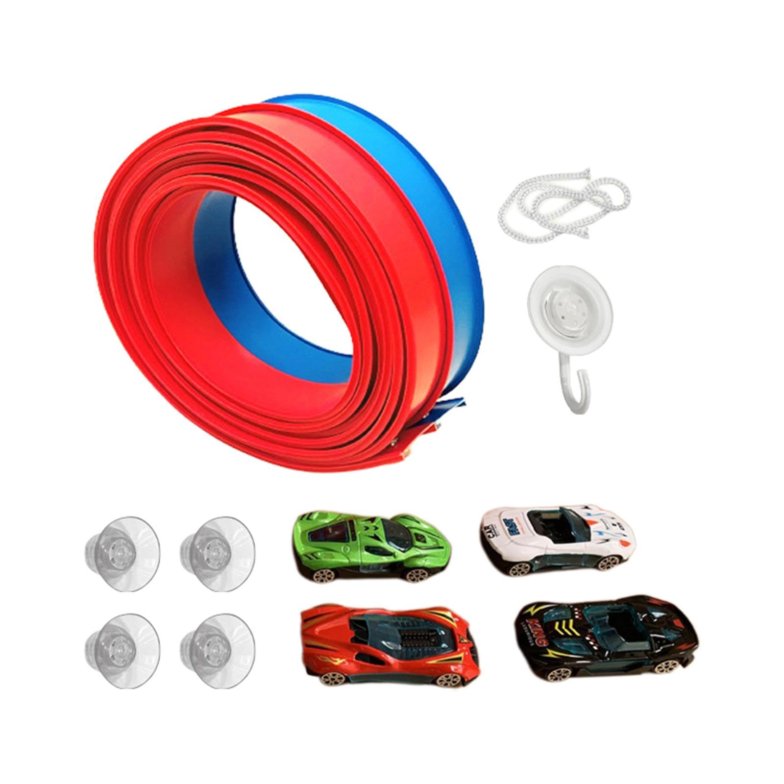 MERIGLARE Pista de Carreras Flex Tracks, Regalo de Cumpleaños con 4 Coches de Carreras Pequeños.