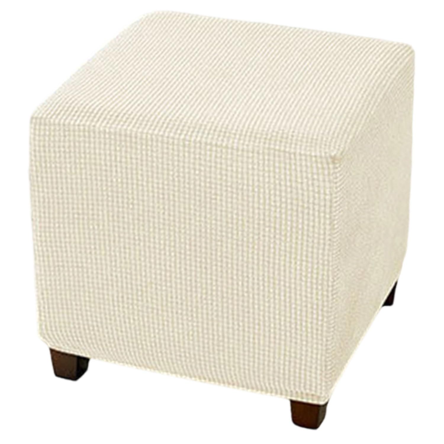 uyeoco Ottoman Slipcover Cover, 30x30/35x35/40x40/45x45 cm Square Footstool Protector Covers Stool Ottoman Covers Stretch with Elastic Bottom,Machine Washable(Beige,50x50 cm)