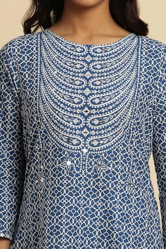 Image of W for Woman Women's Cotton Geometric Regular Kurta (24FEW10601-122996)