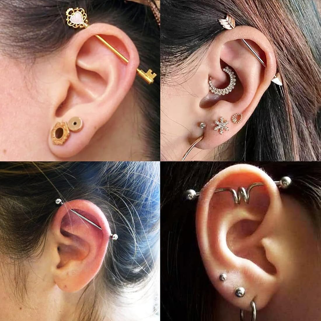 Gothic Spider Web Industrial Barbell Earring – Black Surgical Steel, 14G 1.5", With Dangling Spider Charms & Red Accents For Cartilage/Helix