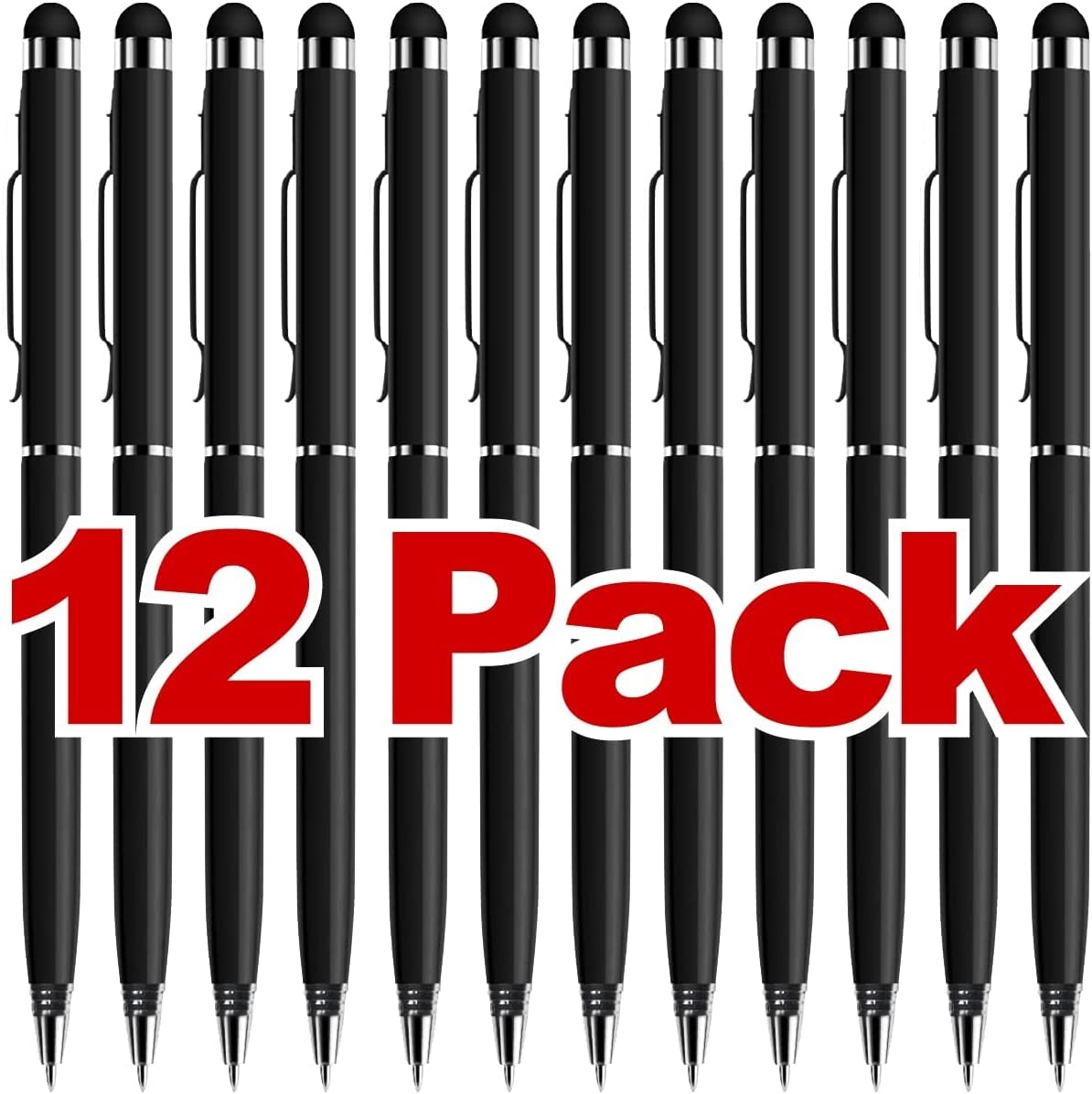 Graff-City Laptop Pen Touch Screen Stylus 2 in 1 Tablet & with Ballpoint Ink Writing Pens Compatible with iPad iPhone Kindle Fire Samsung Galaxy Android 12 PACK (Black Pens with Blue Ink)-image-43