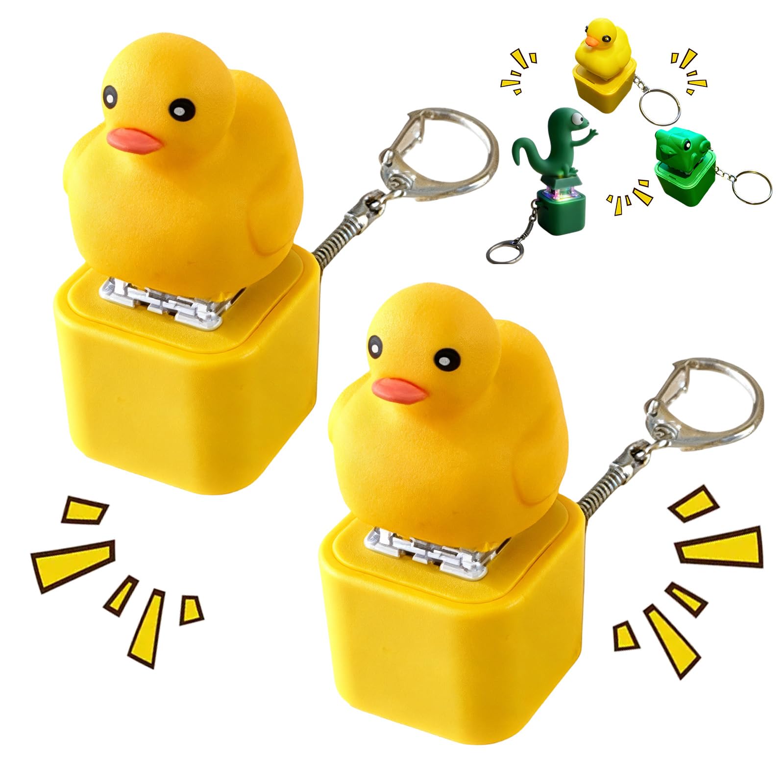 2026 New Lizard Button, Portable Lizard Keychain, Rechargeable Croaking Frog Keychain with Colorful Lights, Press Anxiety Relief & Fun, Unique Gifts for Friends (2 Pcs - A)