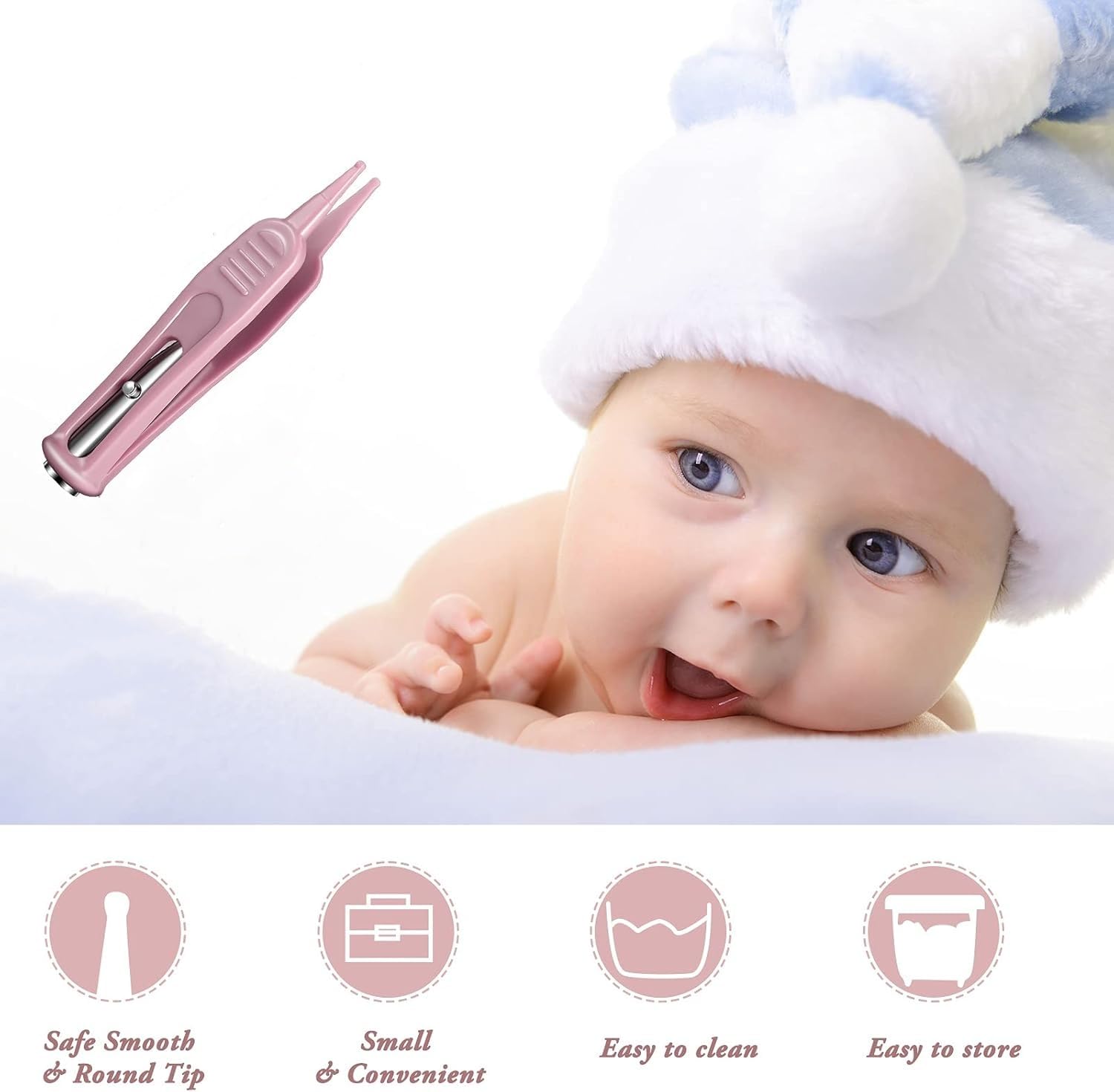 Pinza Nasale per Neonati Antiscivolo Testa Rotonda Sicurezza Orecchio Naso Ombelico Strumento Clip Cleaner con Luce LED per Ragazzo Ragazza
