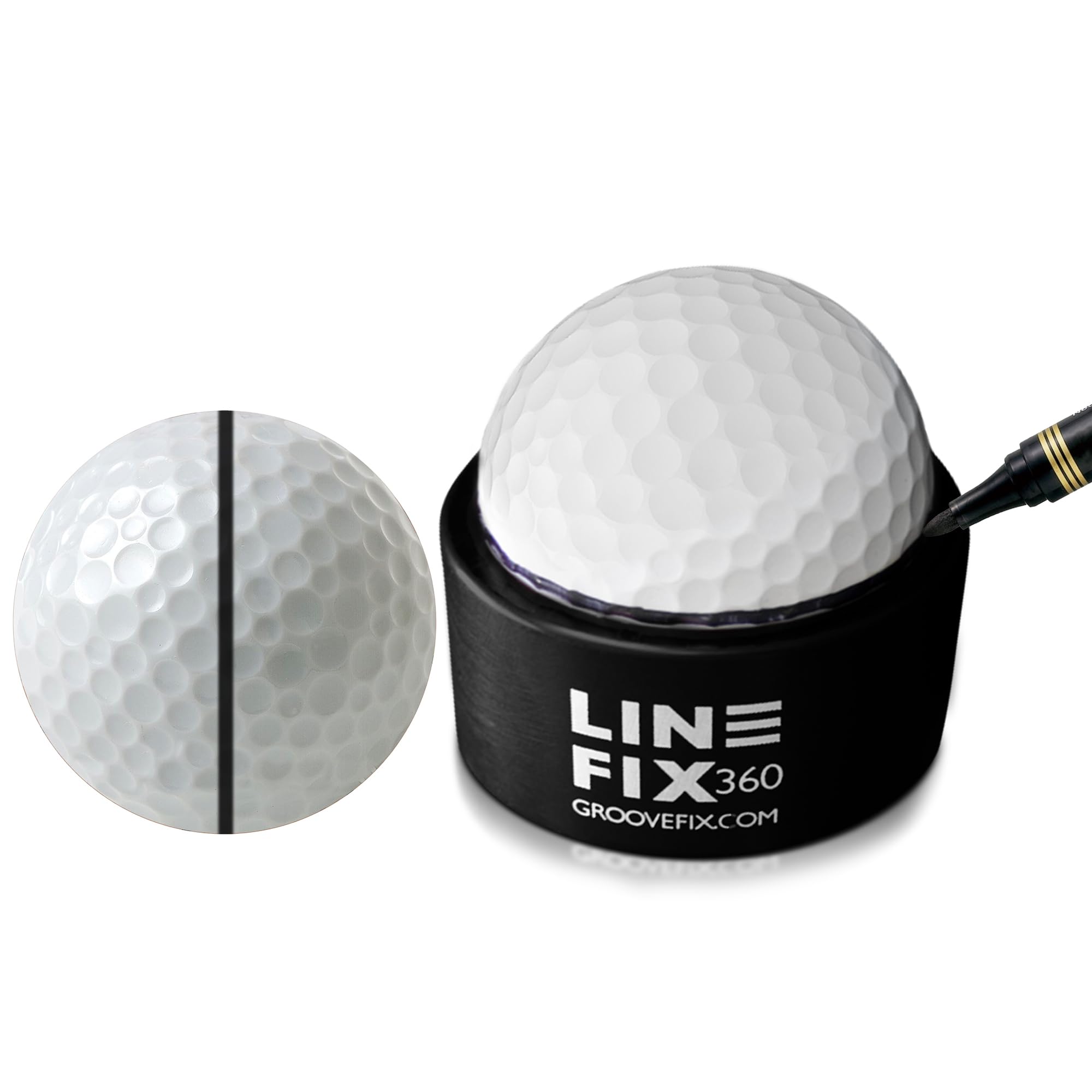 GrooveFix LineFix360 (Black) Golf Ball Alignment Marker – Precision 360° Line Tool for Enhanced Putting Accuracy