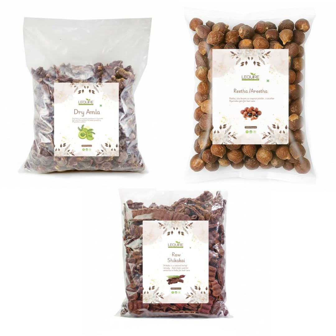 Lequire Amla, Reetha & Shikakai (Raw Whole Herbs) for Hair Care Combo Each 100Gram Total - 300g-image-18