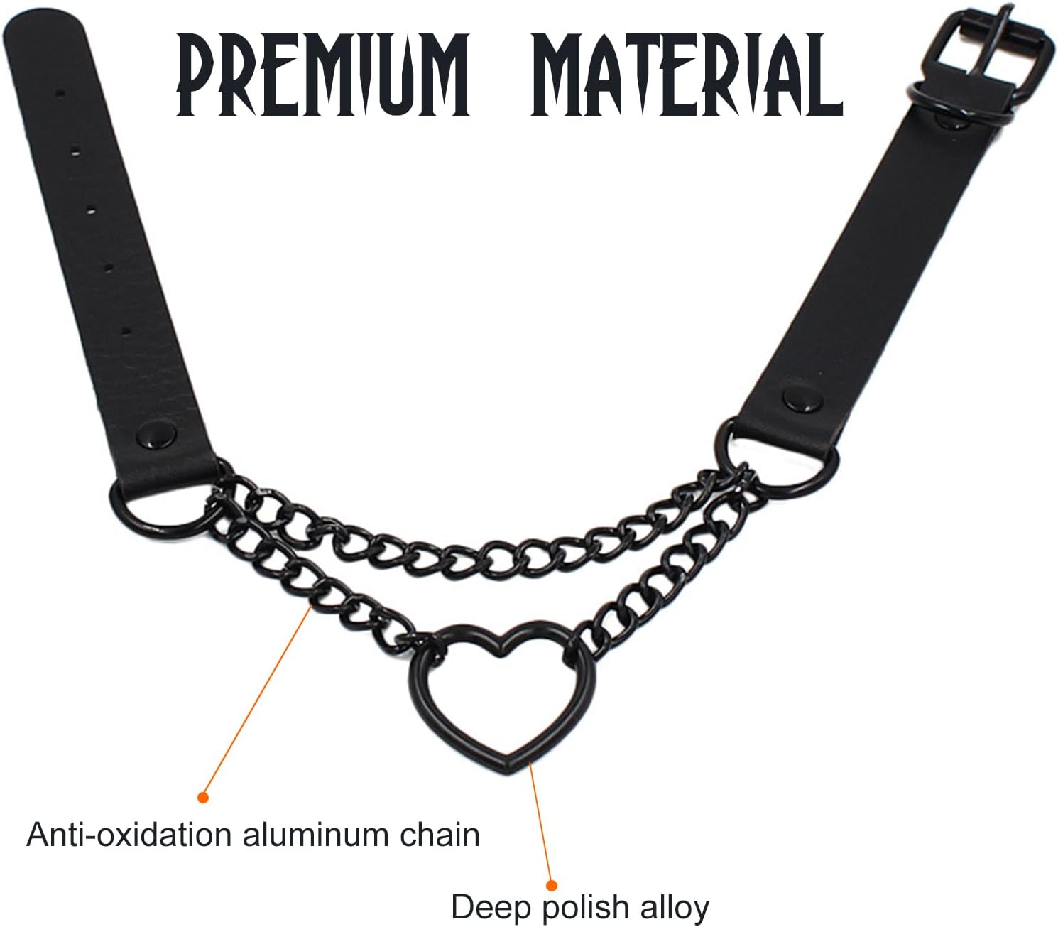 Heart Choker Necklace for Women Men, Gothic Punk PU Leather Adjustable Collar with Chain Y2K Emo Grunge Jewelry - Image 5