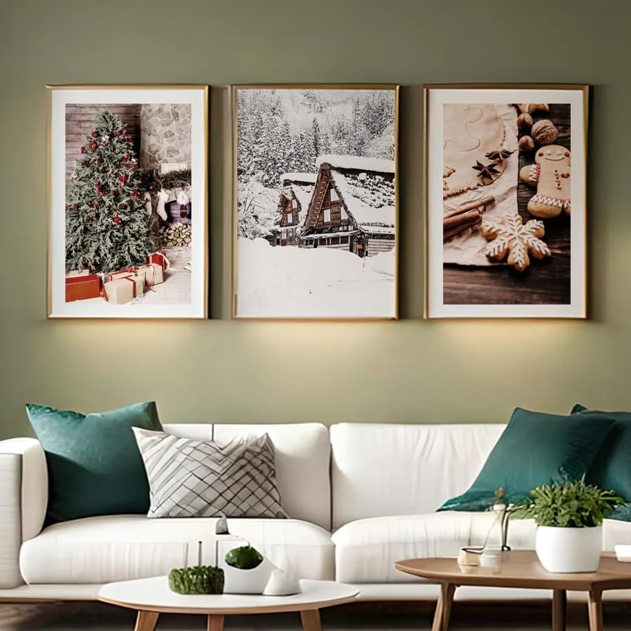 Impression sur toile paysage hiver neige forêt décoration murale affiche salon sans cadre x3