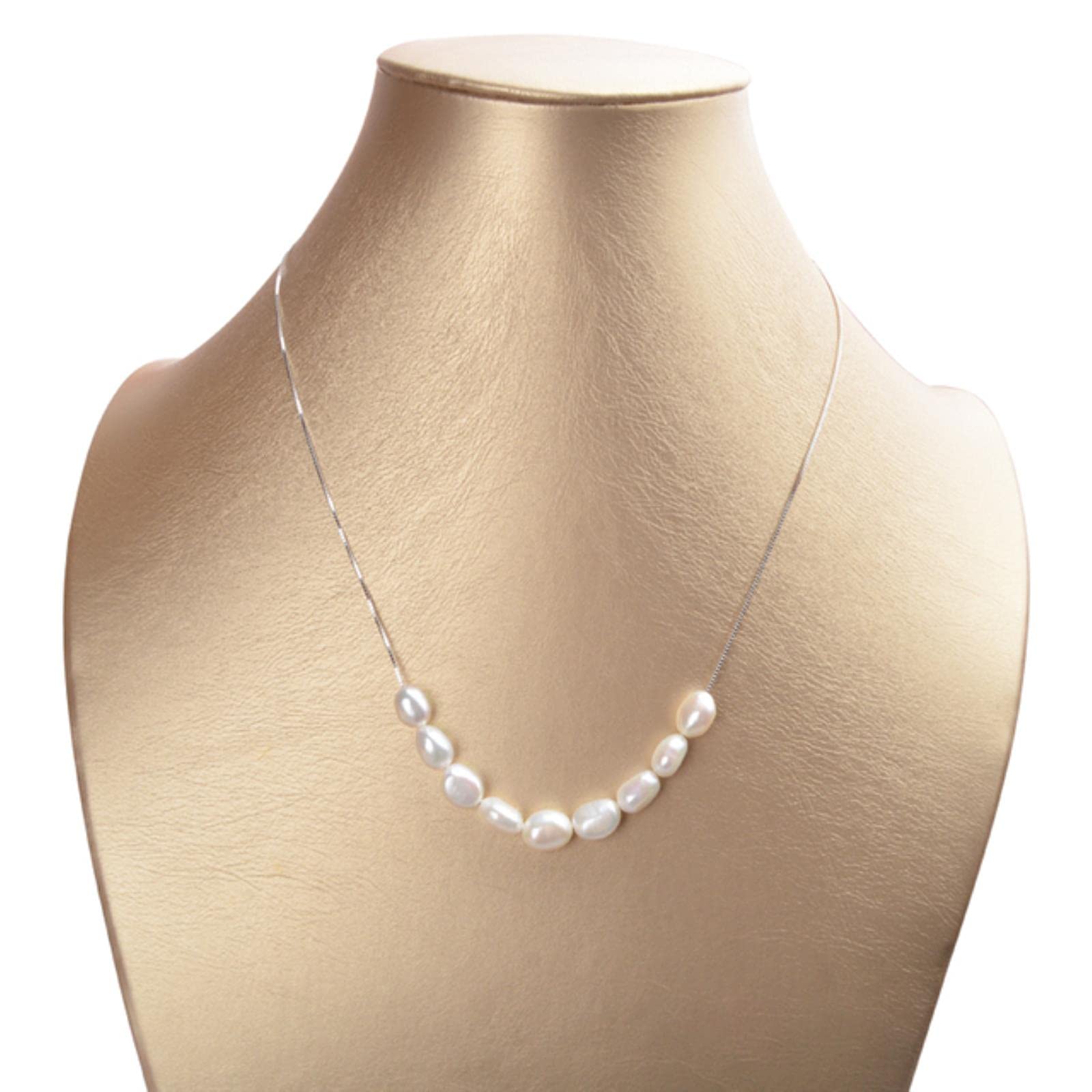 SALAN Collana in Argento Sterling 925 con Ciondolo A Catena da 6-7 Mm con Perle Barocche Naturali per Regalo da Donna